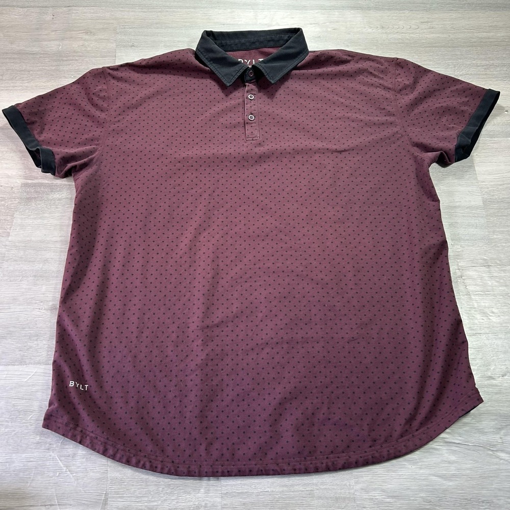 BYLT Premium Basics LUX Polo Shirt Mens 2XL‎ Red Polka Dot Stretch Casual Top